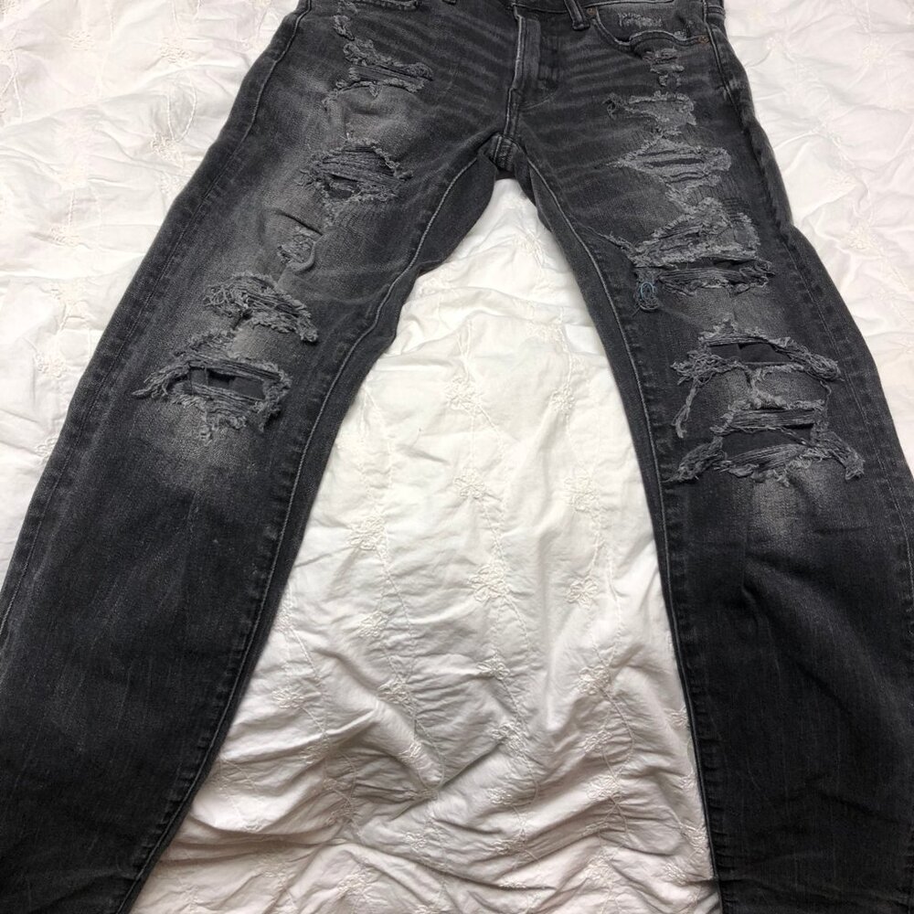 Mens Jeans - American Eagle - Black Distressed Stretch - 28/32